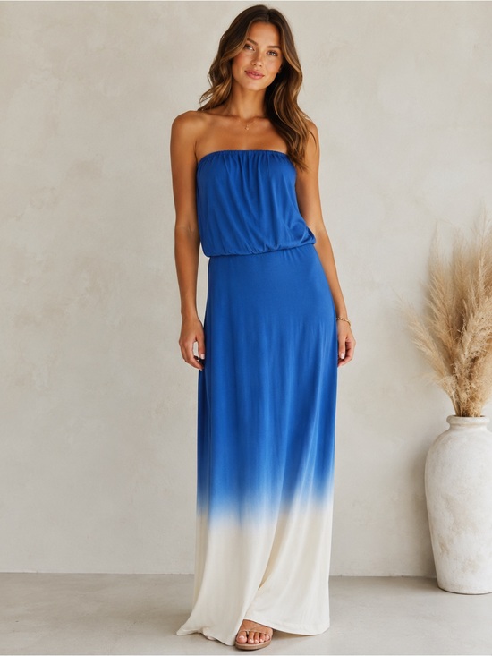 Young Fabulous & Broke Dresses & Skirts - Young Fabulous & Broke Royal Blue to Cream Strapless Ombre Maxi Dress
